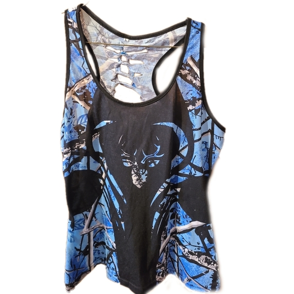 Tops - Blue camo tank top Large